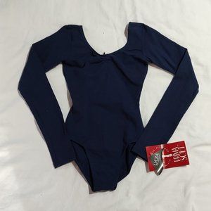 PrimaSoft Dark Blue Long Sleeve Adjustable Pinch Front Leotard Child 8-10
